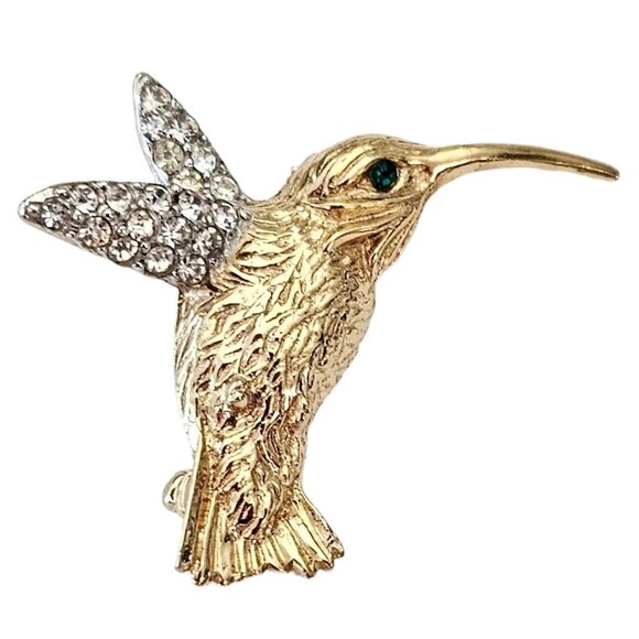 Castlecliff Clear Rhinestone Hummingbird Brooch Pin, Signed L331 - Picture 1 of 8